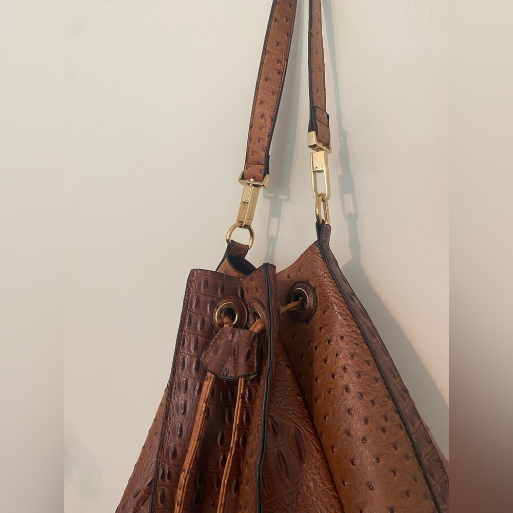 Brown Textured Drawstring Shoulder Bag - Picture 2 of 8